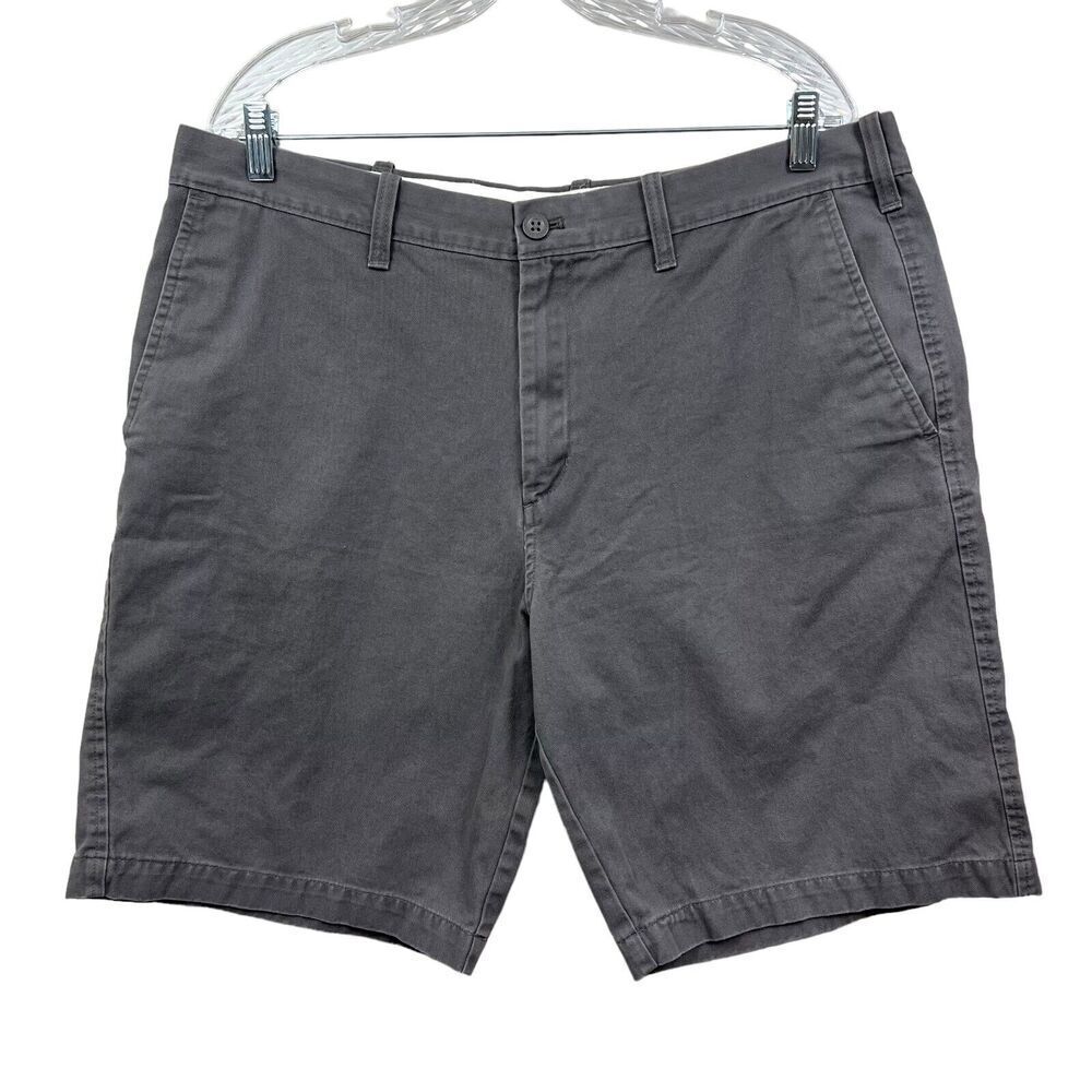 Eddie Bauer Chino Shorts Flat Front Zip Fly Slash Pockets Cotton Gray Men 38W*